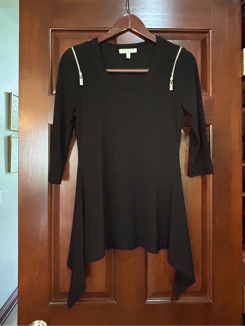 CHAUS New York Black Zipper Shoulder Asymmetrical Tunic Small